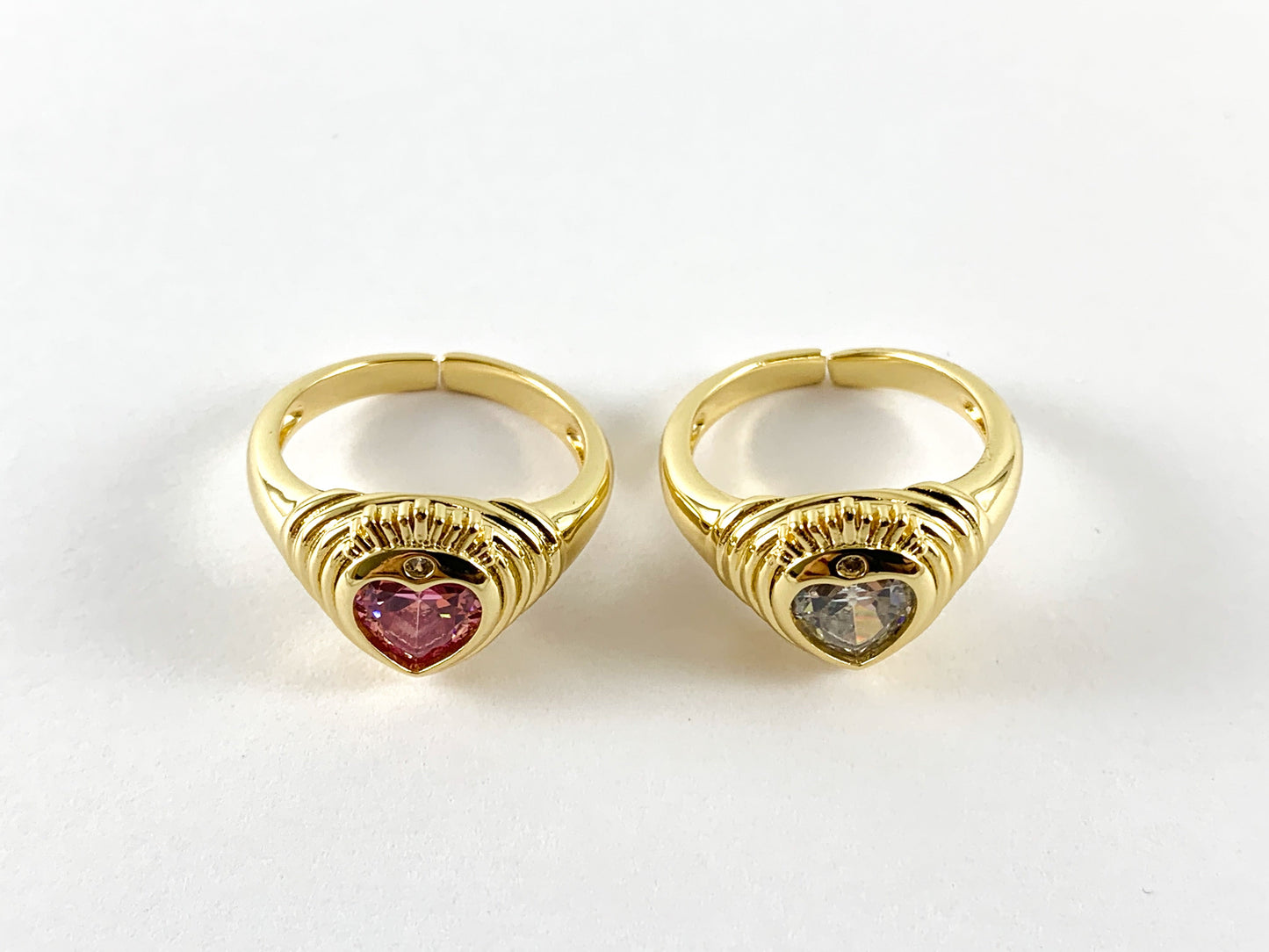 Real Gold 18K Plated CZ Pave Claddagh Heart Ring 4pcs Size 6