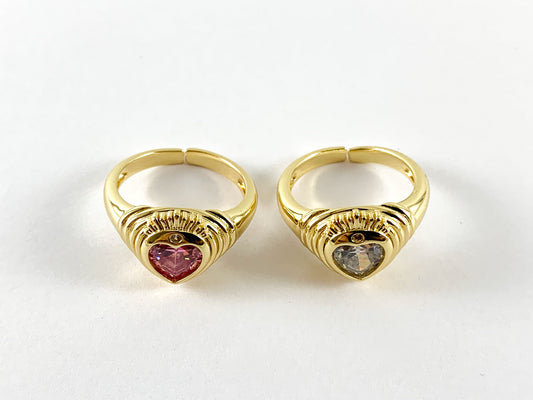 Real Gold 18K Plated CZ Pave Claddagh Heart Ring 4pcs Size 6