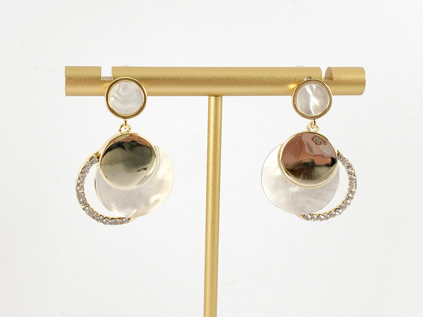 Elegant White Shell CZ Pave Dangle Earring in 18K Gold plated over Copper 2 pairs