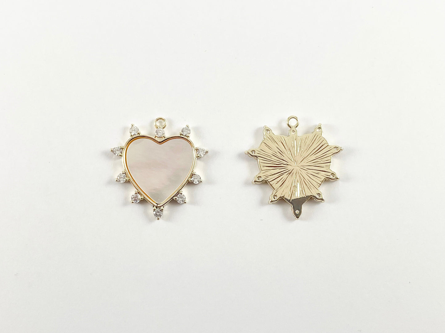 18K Real Gold Plated Micro CZ Pave White Lip Shell Heart Charm Pendant Over Copper 6pcs