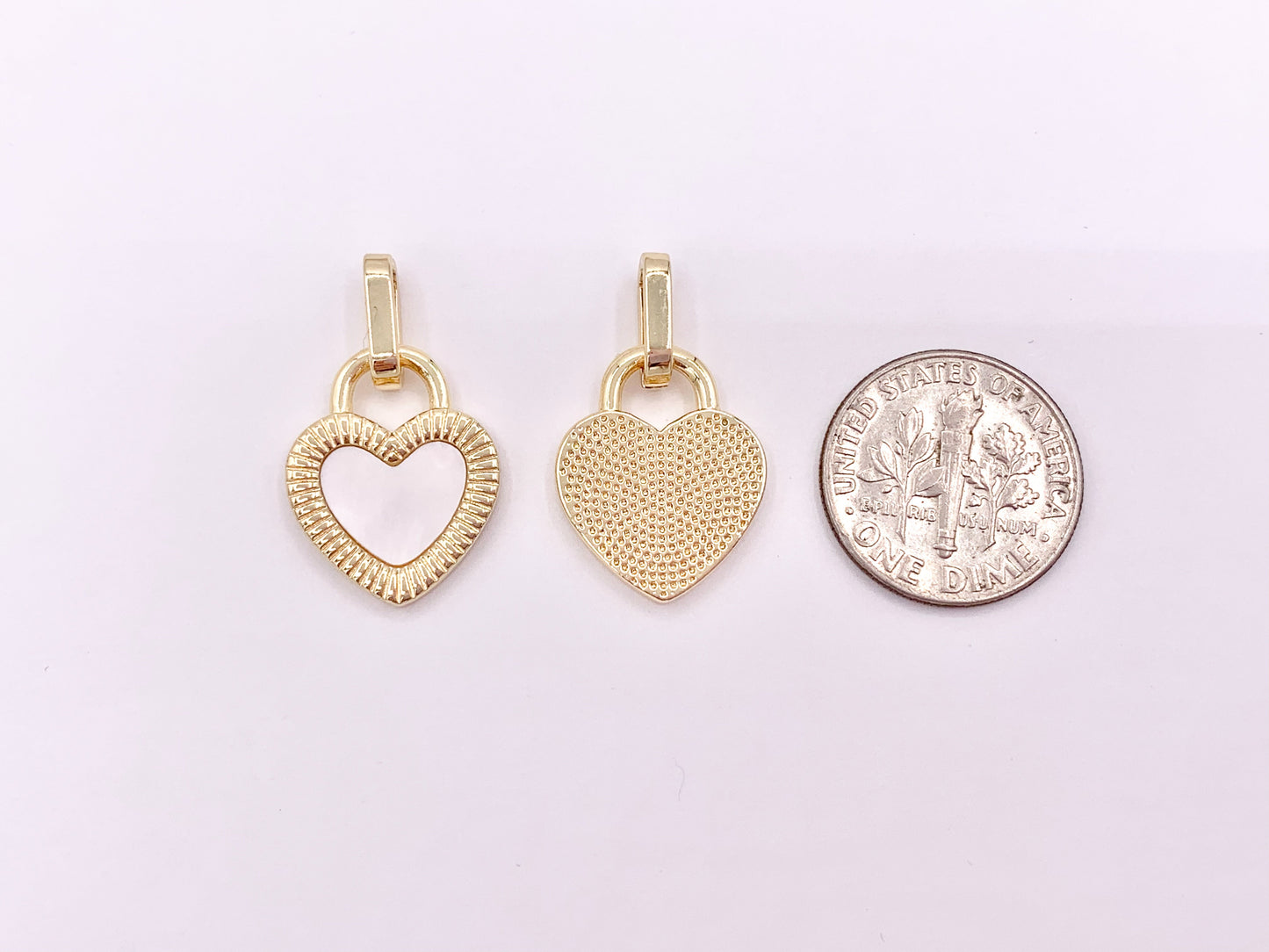 Gold Heart Charm Pendants in Red Enamel or White Shell in 18K Gold Plated Copper 6 pcs