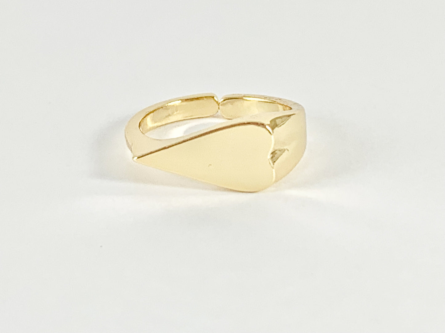 Side Heart Signet Adjustable Ring in Real Gold 18K Plated Copper 5pcs