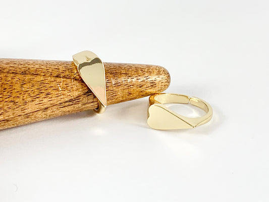 Side Heart Signet Adjustable Ring in Real Gold 18K Plated Copper 5pcs