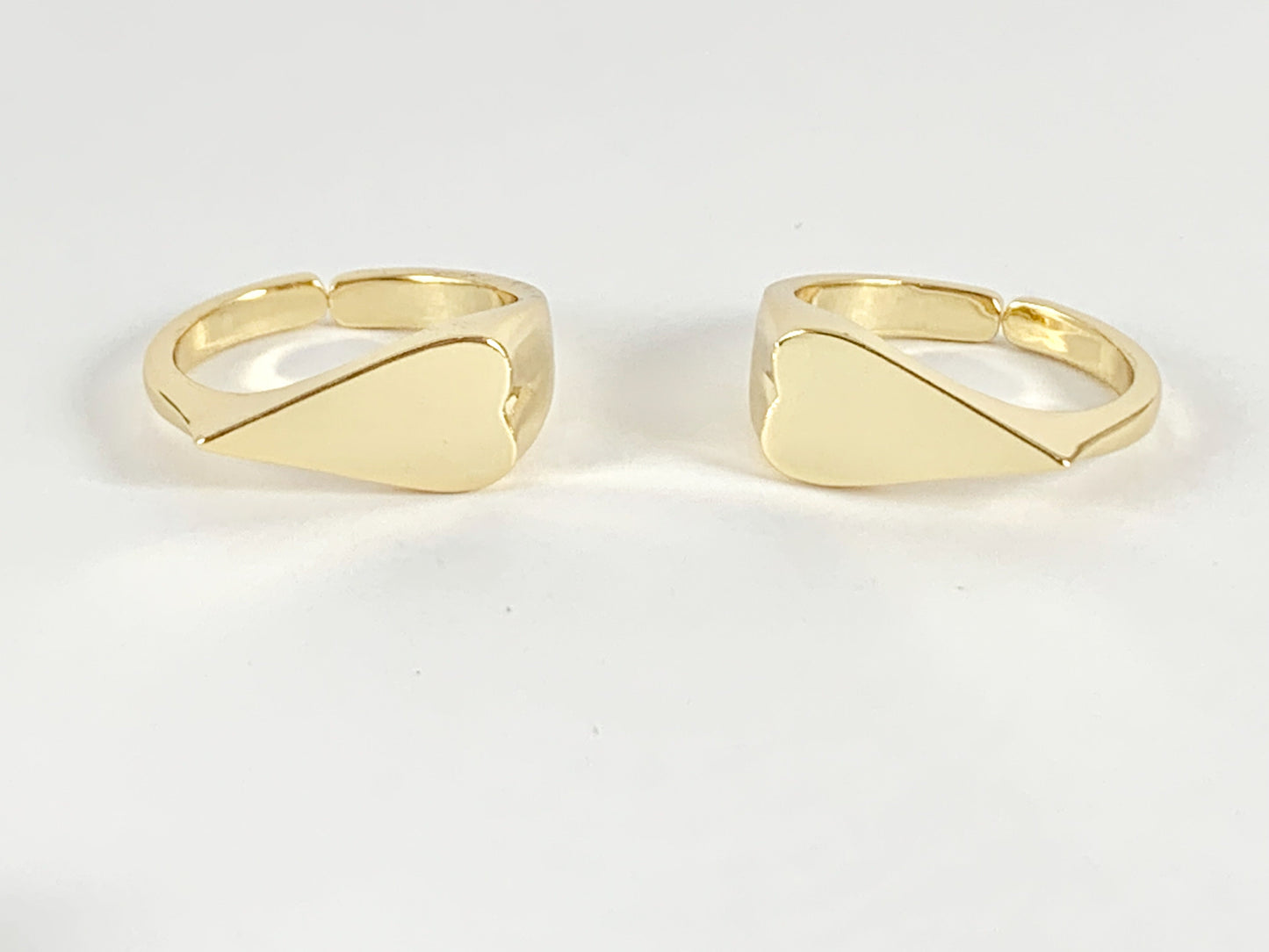 Side Heart Signet Adjustable Ring in Real Gold 18K Plated Copper 5pcs