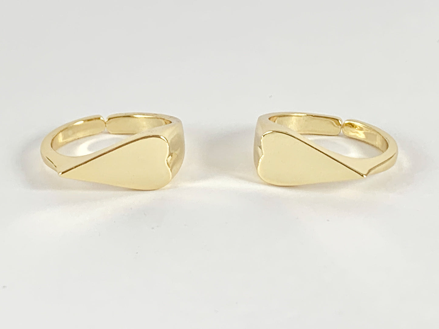 Side Heart Signet Adjustable Ring in Real Gold 18K Plated Copper 5pcs