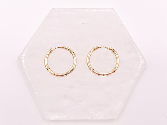 18K Gold Plated Simple Every Day Minimalist 23mm Hoop Huggie Earring Over Copper 5 pairs