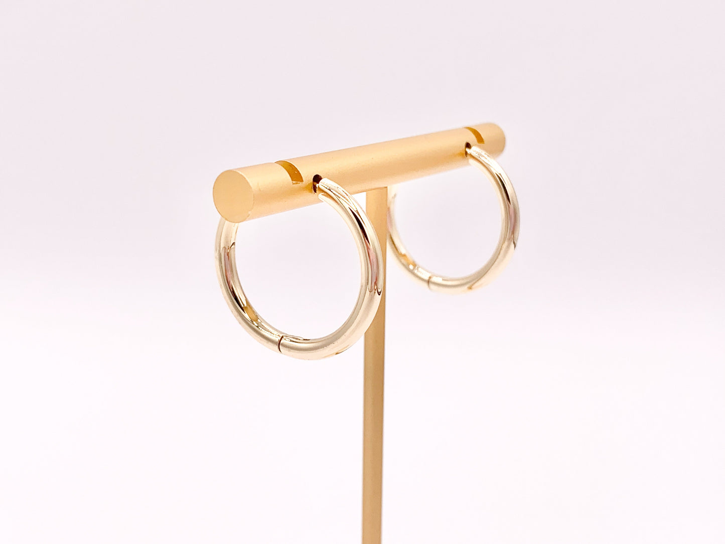 18K Gold Plated Simple Every Day Minimalist 23mm Hoop Huggie Earring Over Copper 5 pairs