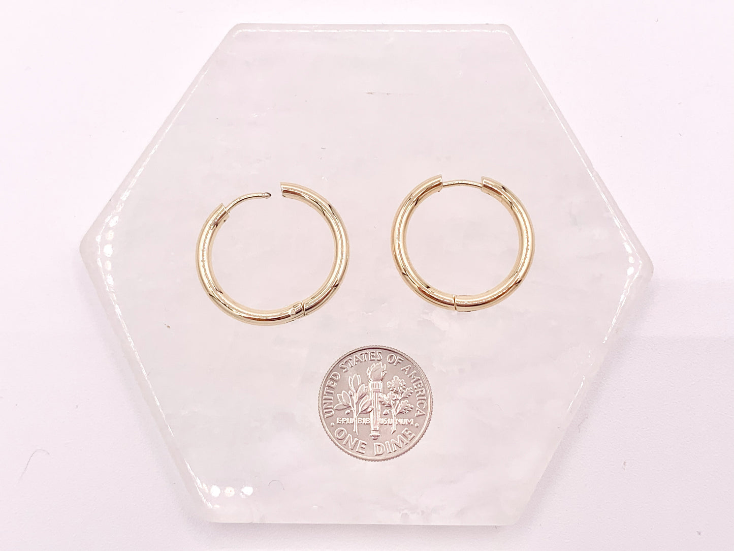 18K Gold Plated Simple Every Day Minimalist 23mm Hoop Huggie Earring Over Copper 5 pairs