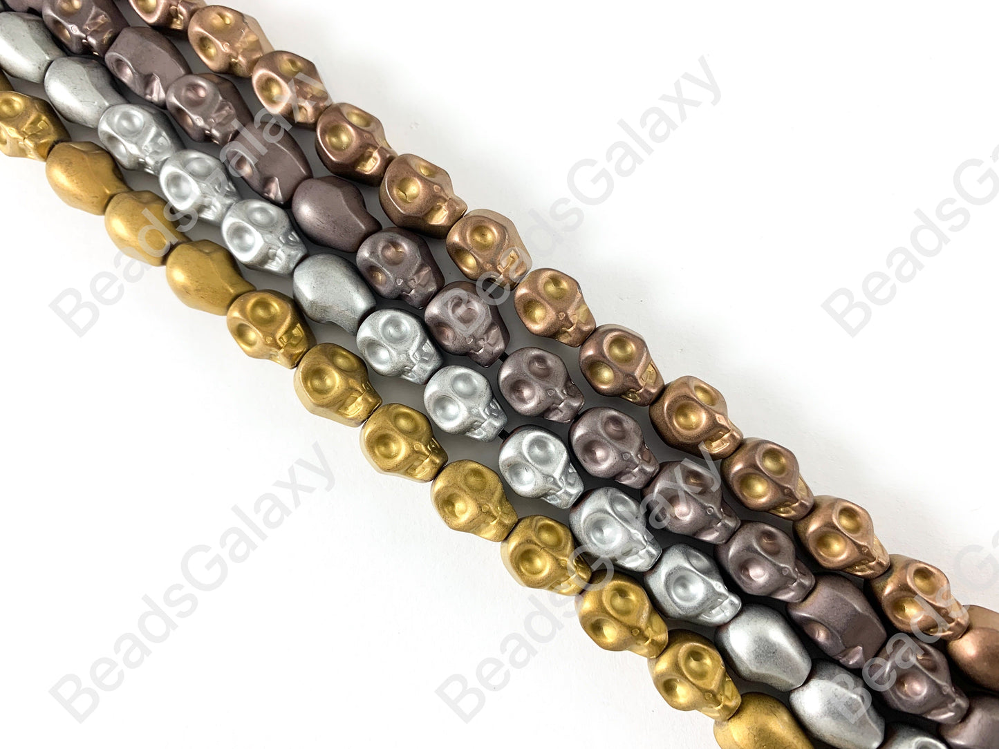 Matte Hematite Skull Beads Around 15"-16"