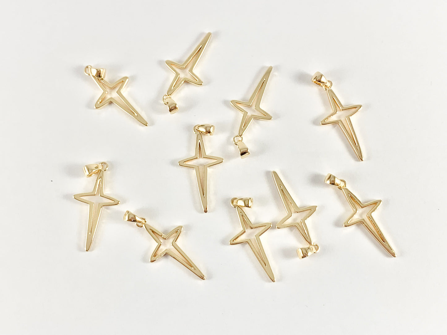 Gold Plated Cross Charms Pendants in 18K gold plated Copper 10pcs