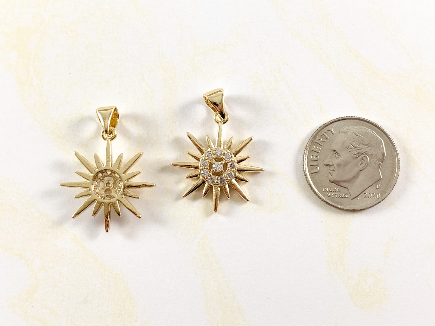 Real Gold 18K Plated Micro CZ Star Burst Pave Charm Pendant Over Brass 8 pcs