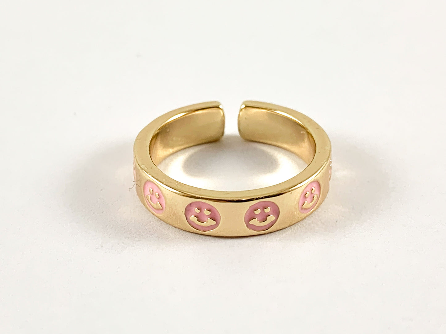 Real Gold 18K Plated Enamel Multi Smiley Face Band Ring 4pcs