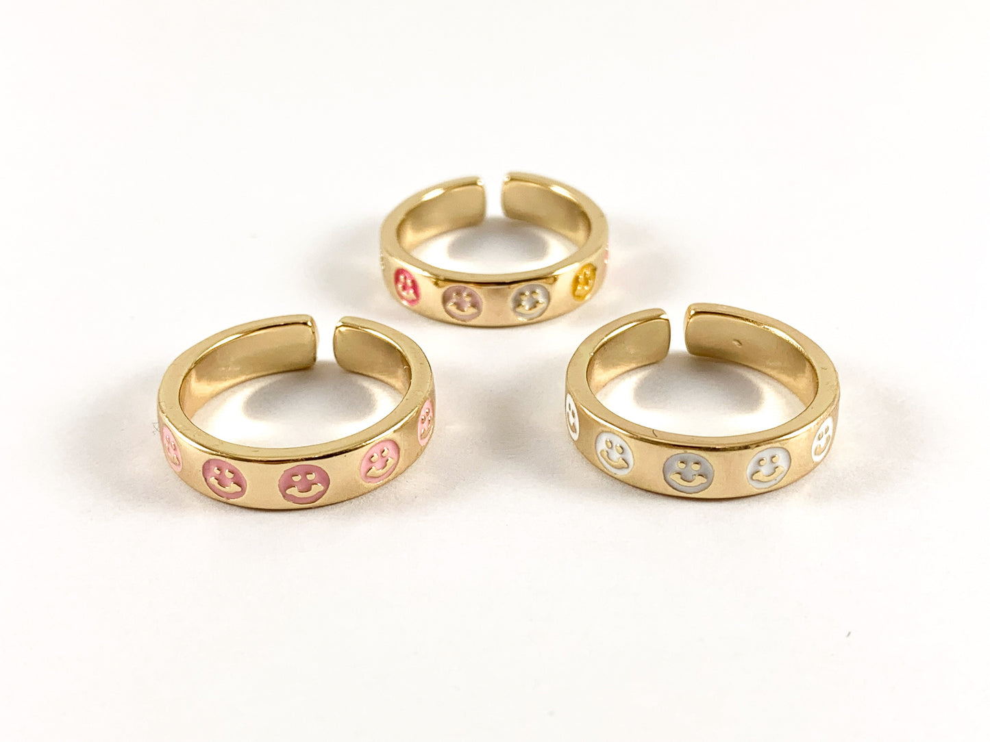 Real Gold 18K Plated Enamel Multi Smiley Face Band Ring 4pcs