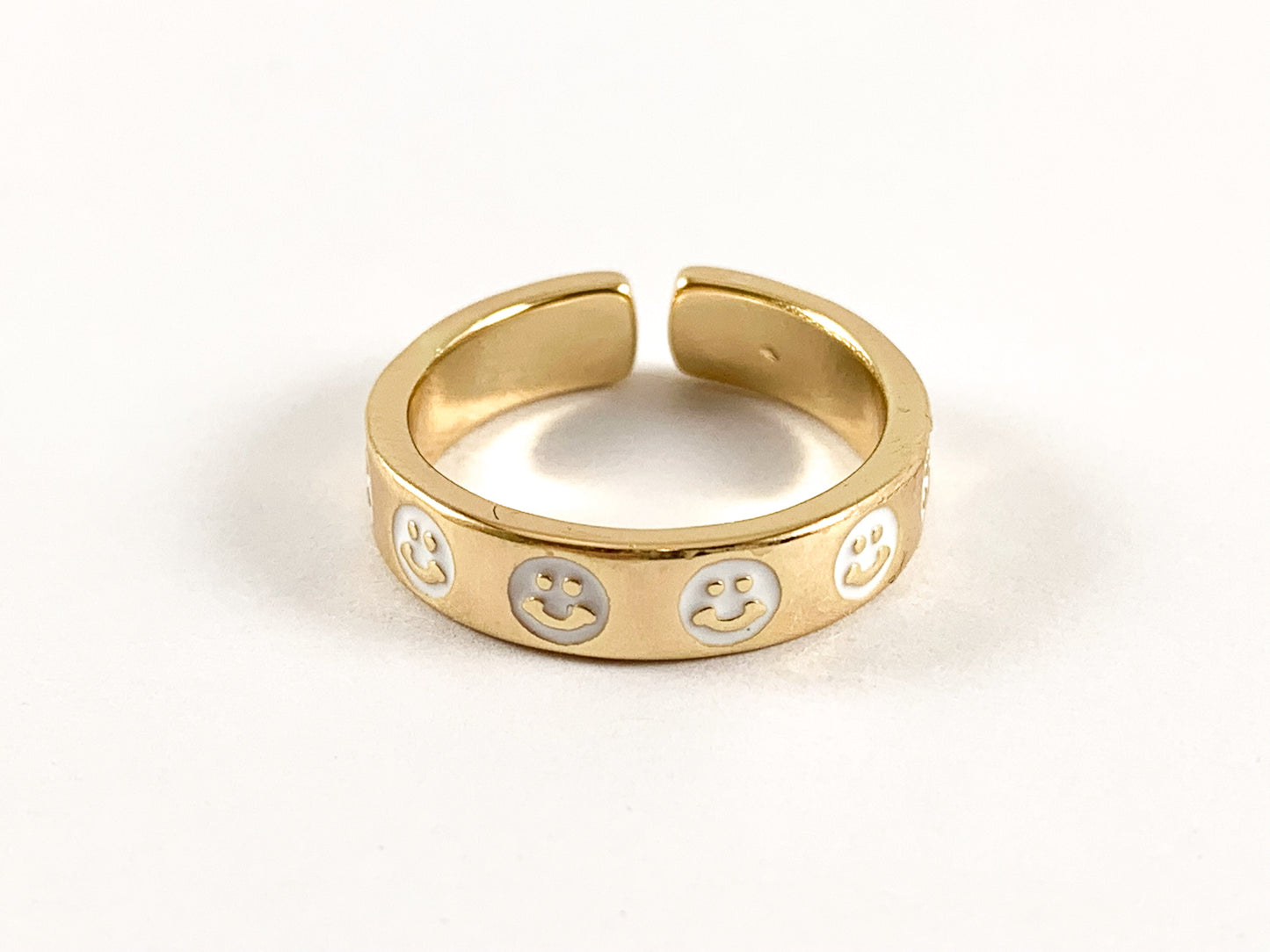 Real Gold 18K Plated Enamel Multi Smiley Face Band Ring 4pcs