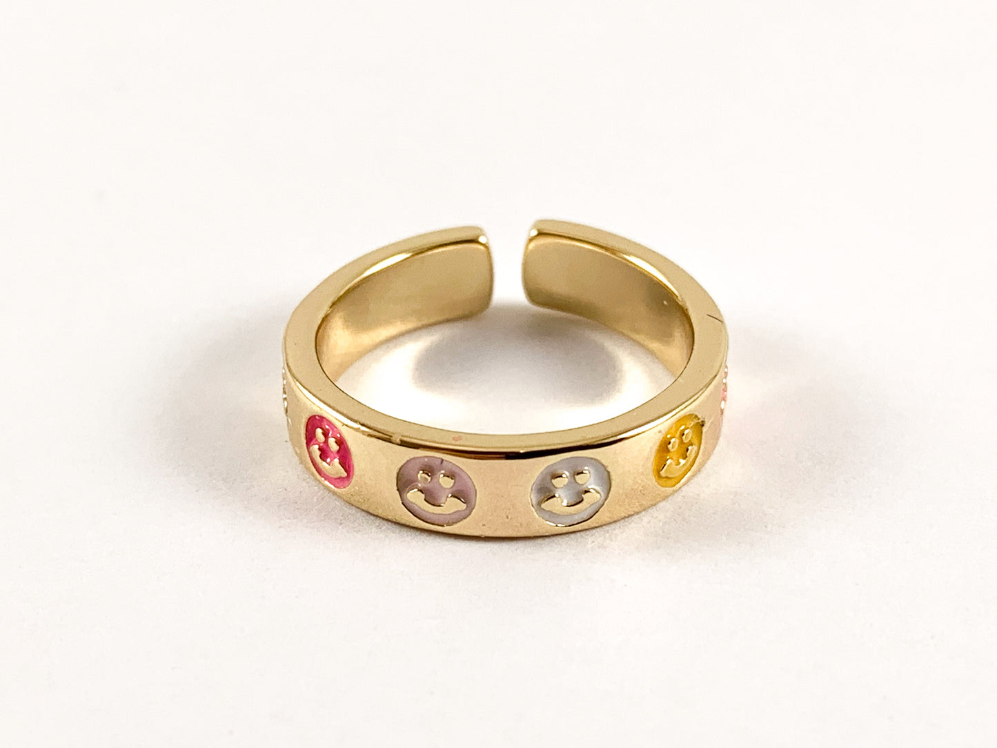 Real Gold 18K Plated Enamel Multi Smiley Face Band Ring 4pcs