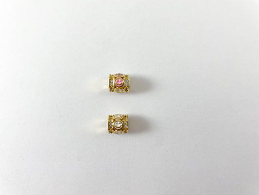 Pastel Smiley Beads -  Enamel CZ Pave Hexagon Spacer Component Beads Over Copper 6pcs