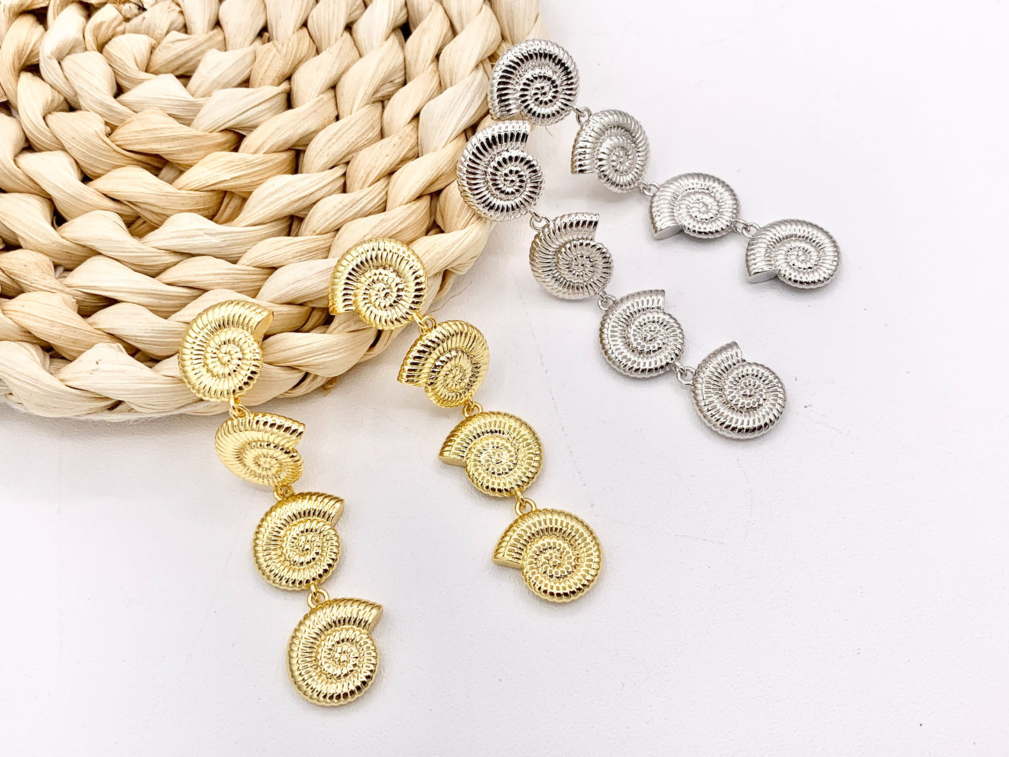 Sea Shell Snail Ocean Dangle Earrings in 18K Gold or Silver plated over Copper 3 pairs