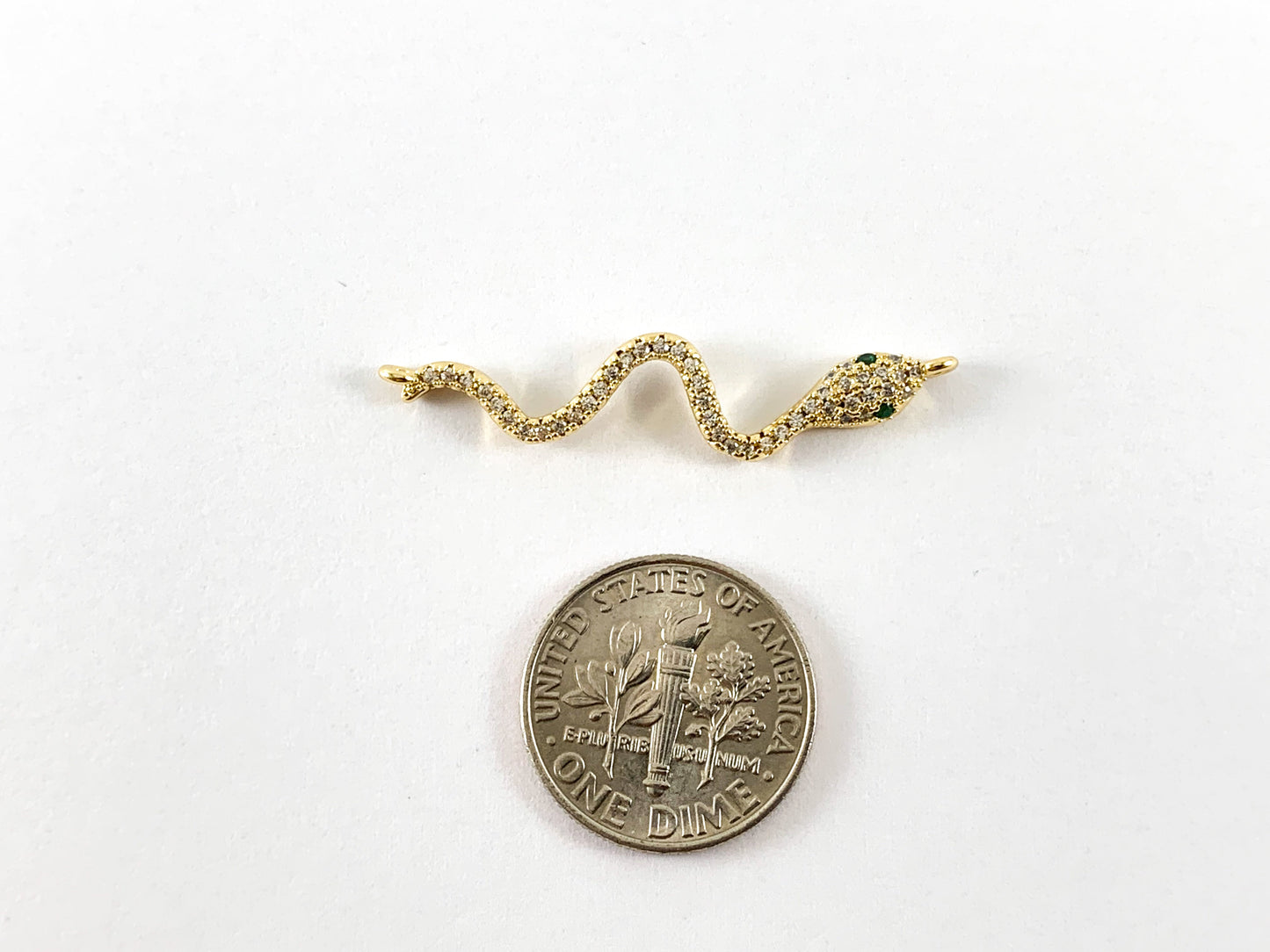 Real Gold 18K Plated Micro CZ Green Eye Snake Pave Connector Over Brass 5pcs