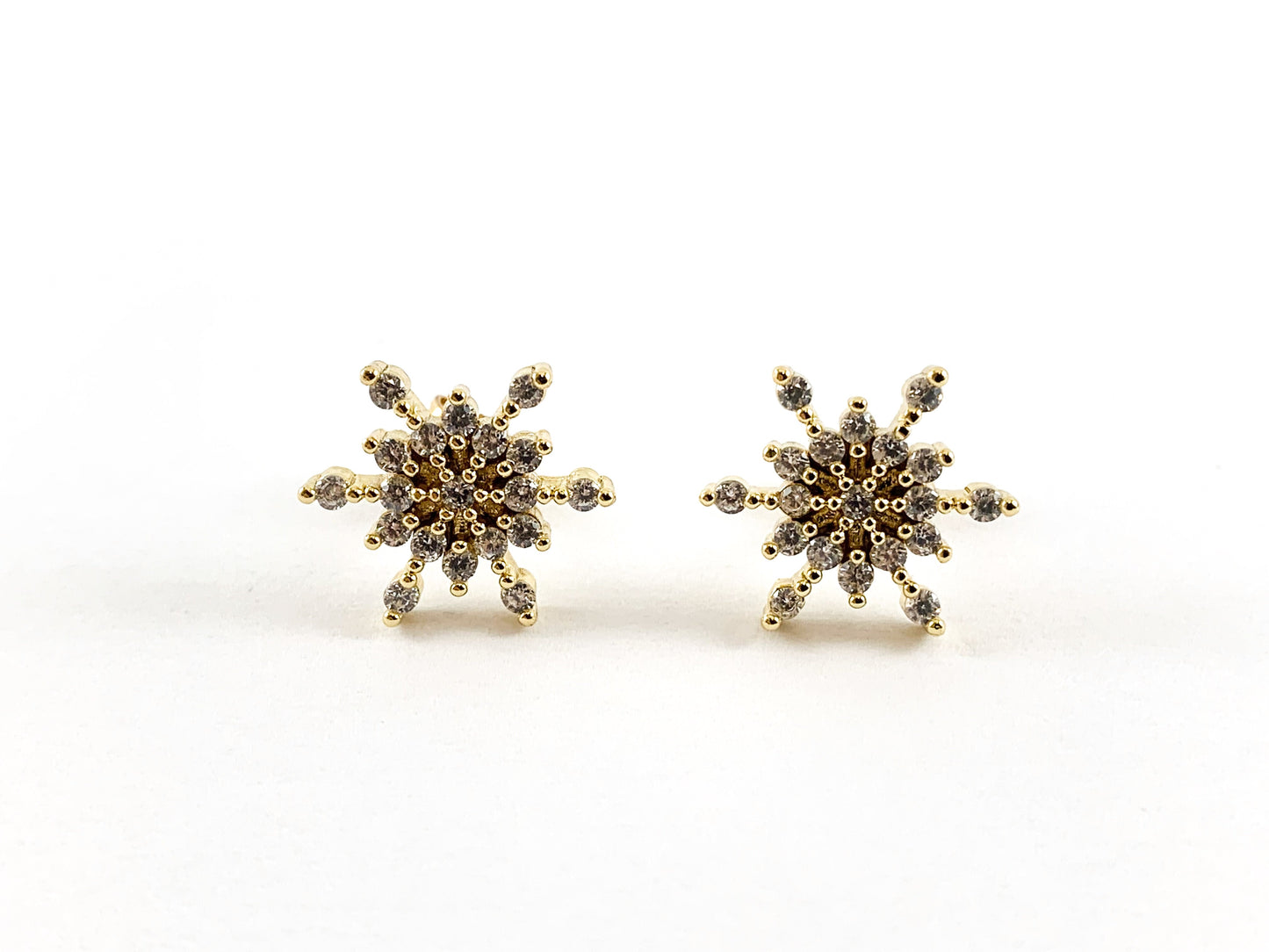 Real Gold/Platinum Plated CZ Pave Snowflake Earring Stud Over Copper 3pairs