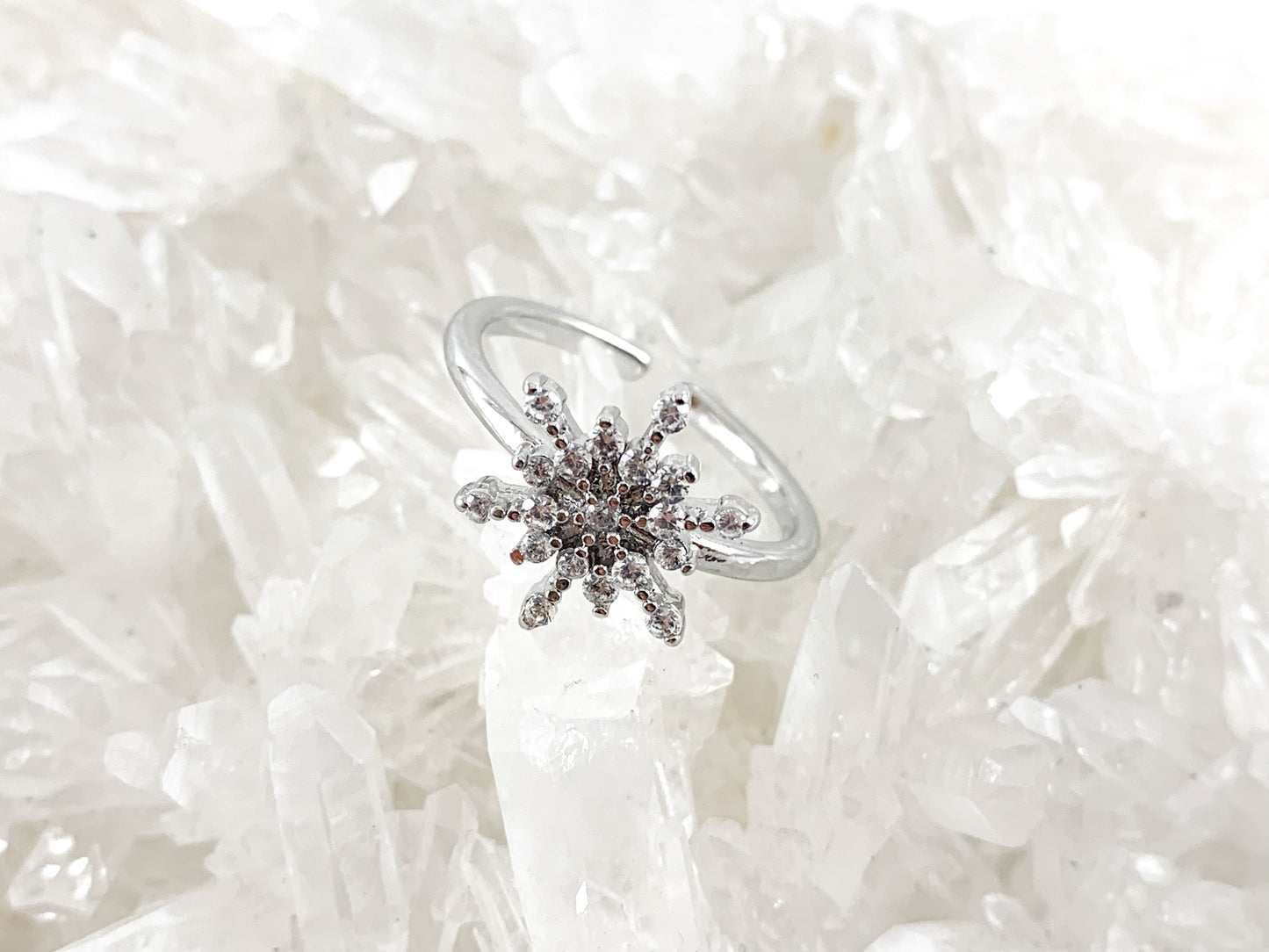 18K Real Gold/Platinum Plated CZ Pave Snowflake Cluster Statement Ring 5pcs