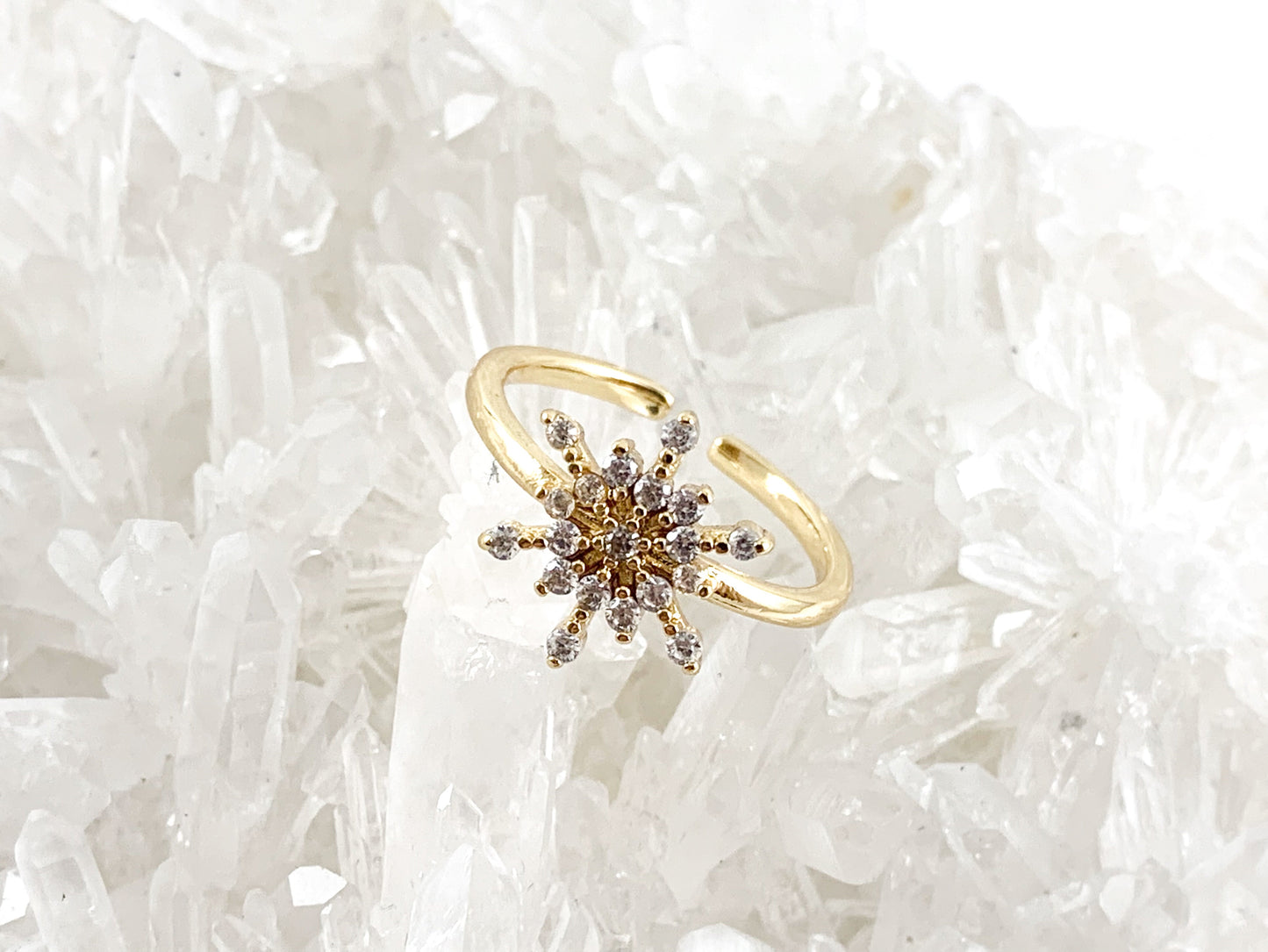 18K Real Gold/Platinum Plated CZ Pave Snowflake Cluster Statement Ring 5pcs