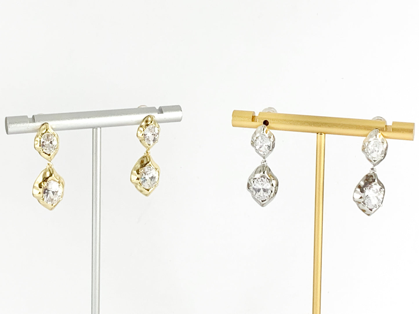 Dazzling Soldered Rhinestone Organic Drop Dangle Earrings in 18K Gold or Silver Plated Copper 3 pairs