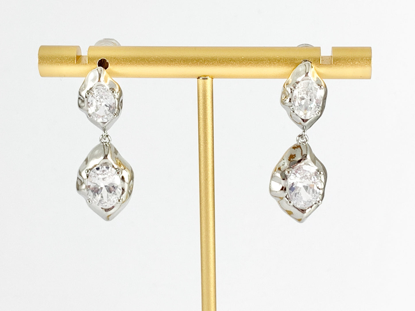 Dazzling Soldered Rhinestone Organic Drop Dangle Earrings in 18K Gold or Silver Plated Copper 3 pairs