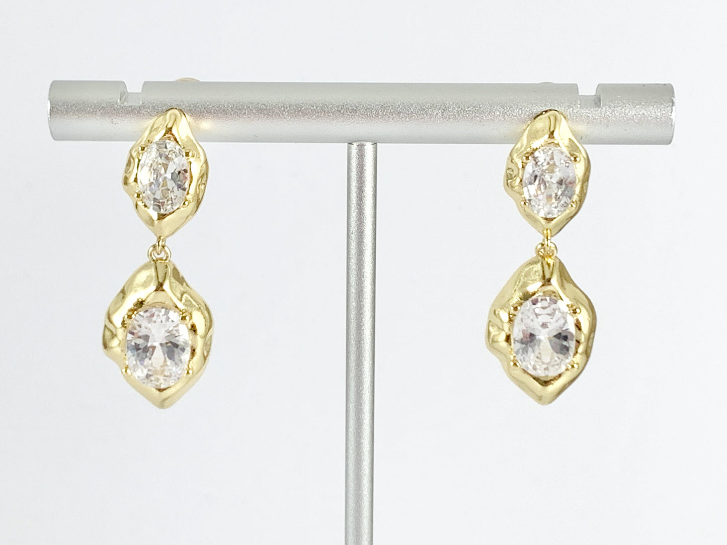 Dazzling Soldered Rhinestone Organic Drop Dangle Earrings in 18K Gold or Silver Plated Copper 3 pairs