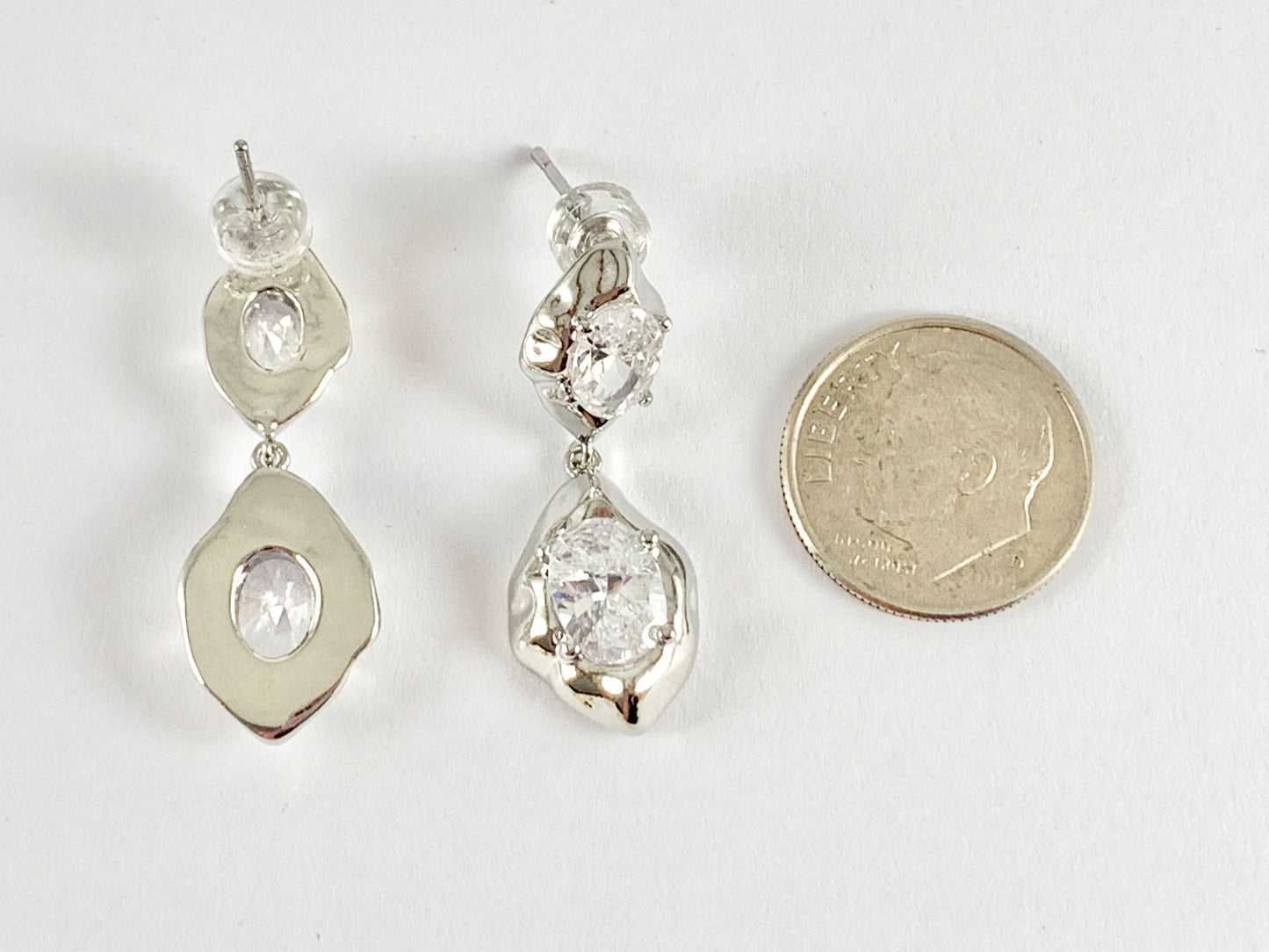 Dazzling Soldered Rhinestone Organic Drop Dangle Earrings in 18K Gold or Silver Plated Copper 3 pairs