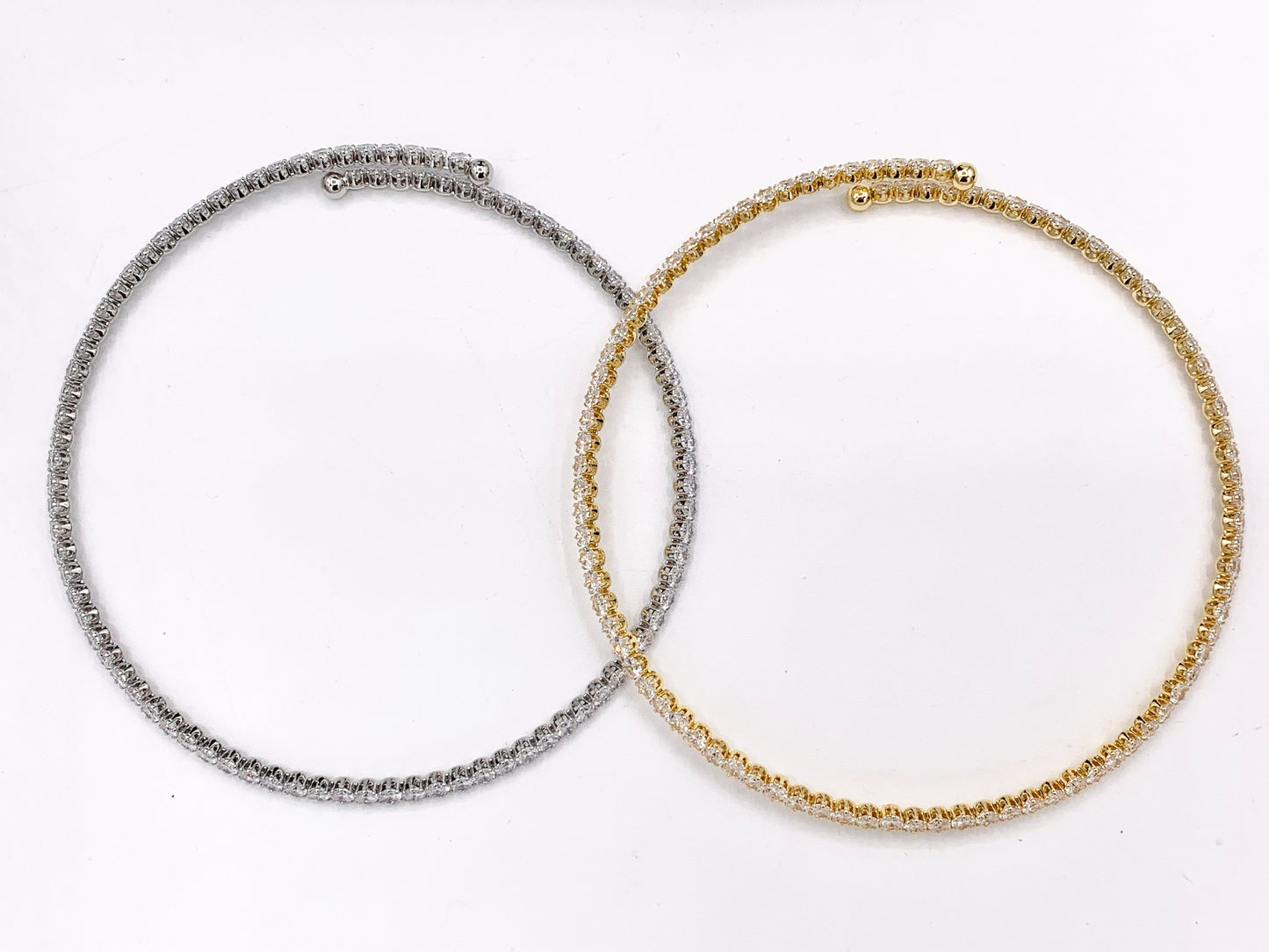 Solitaire Tennis Choker Flexible 18K Gold/Platinum Plated Minimalist Fancy Round Solitaire Tennis Choker 2 pcs