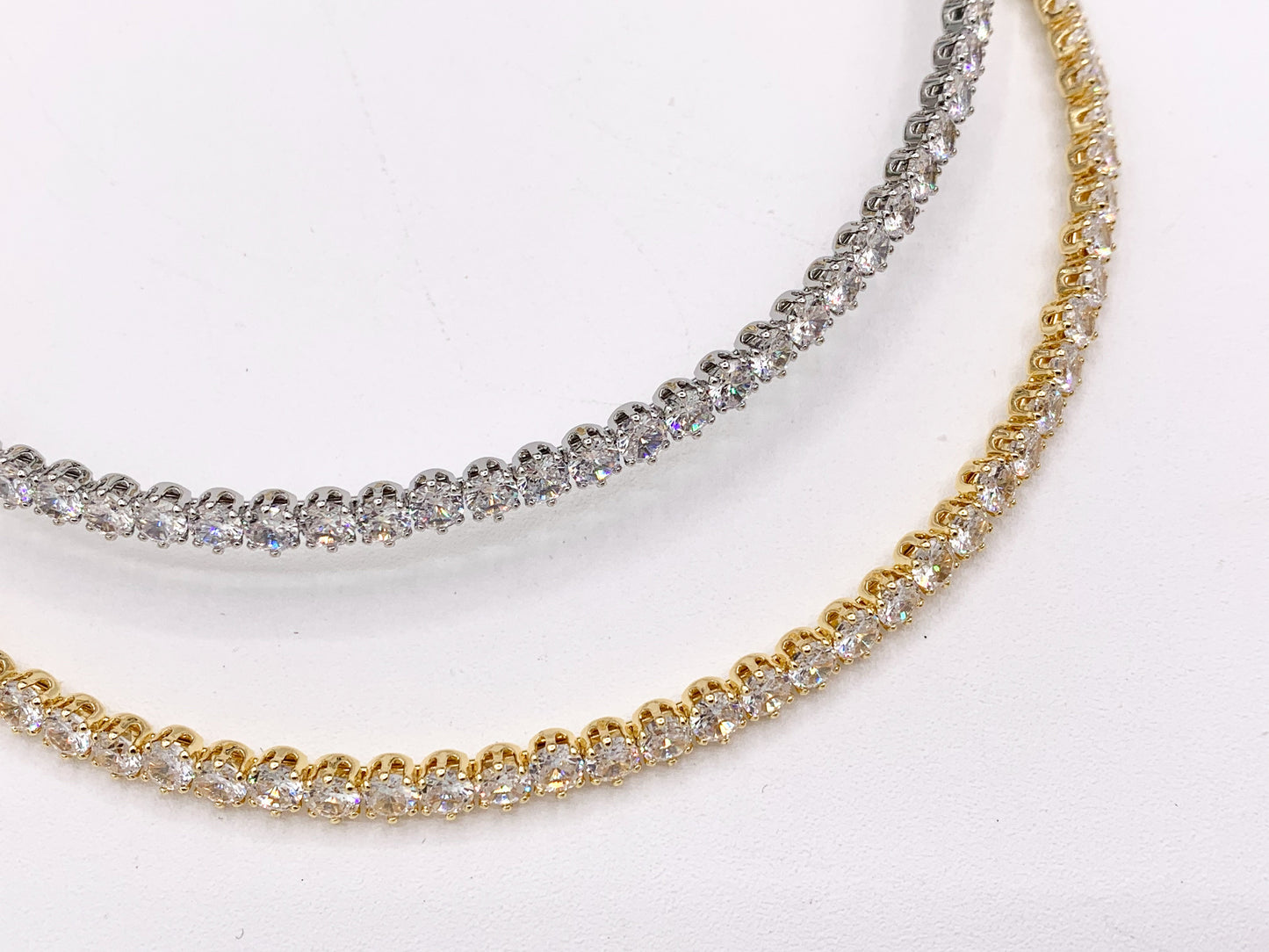 Solitaire Tennis Choker Flexible 18K Gold/Platinum Plated Minimalist Fancy Round Solitaire Tennis Choker 2 pcs