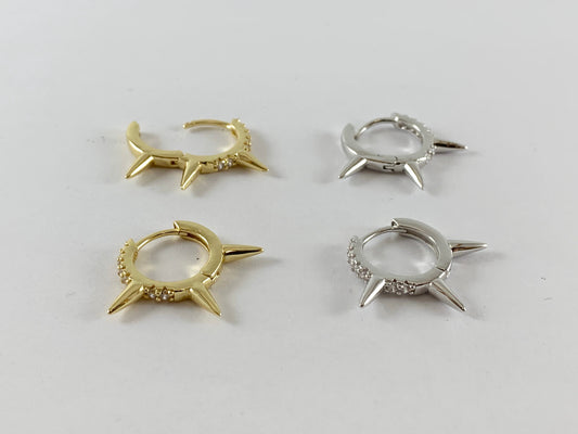Real Gold/Platinum 18K Micro Pave CZ Spike Earring Hoop Huggies 4 pairs