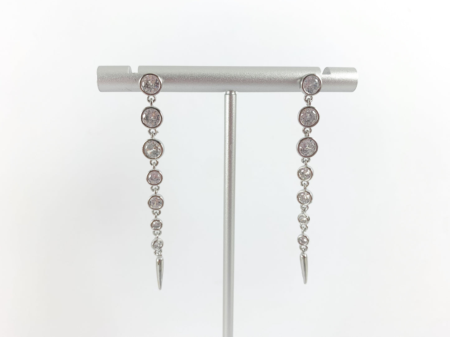 Long Coin Chain Link CZ Pave Spike Earrings in 18K Gold or Silver plated over Copper 3 pairs