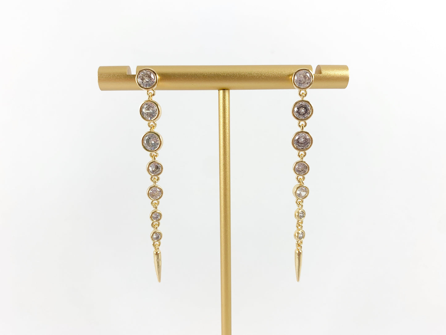 Long Coin Chain Link CZ Pave Spike Earrings in 18K Gold or Silver plated over Copper 3 pairs