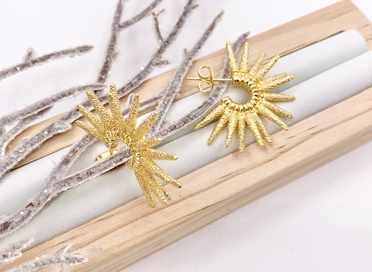 Spike Spiked Semi Sunburst Textured Earring Hoops in 18K Gold Plated Copper 3 pairs