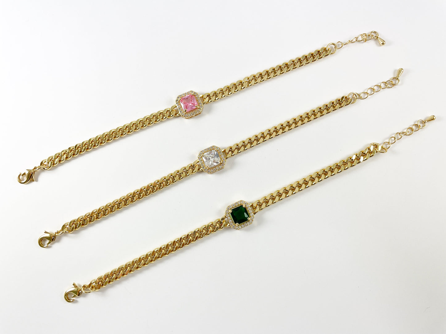 18K Gold Plated Square CZ Pave Cuban Link Bracelet with Extender 1 bracelet