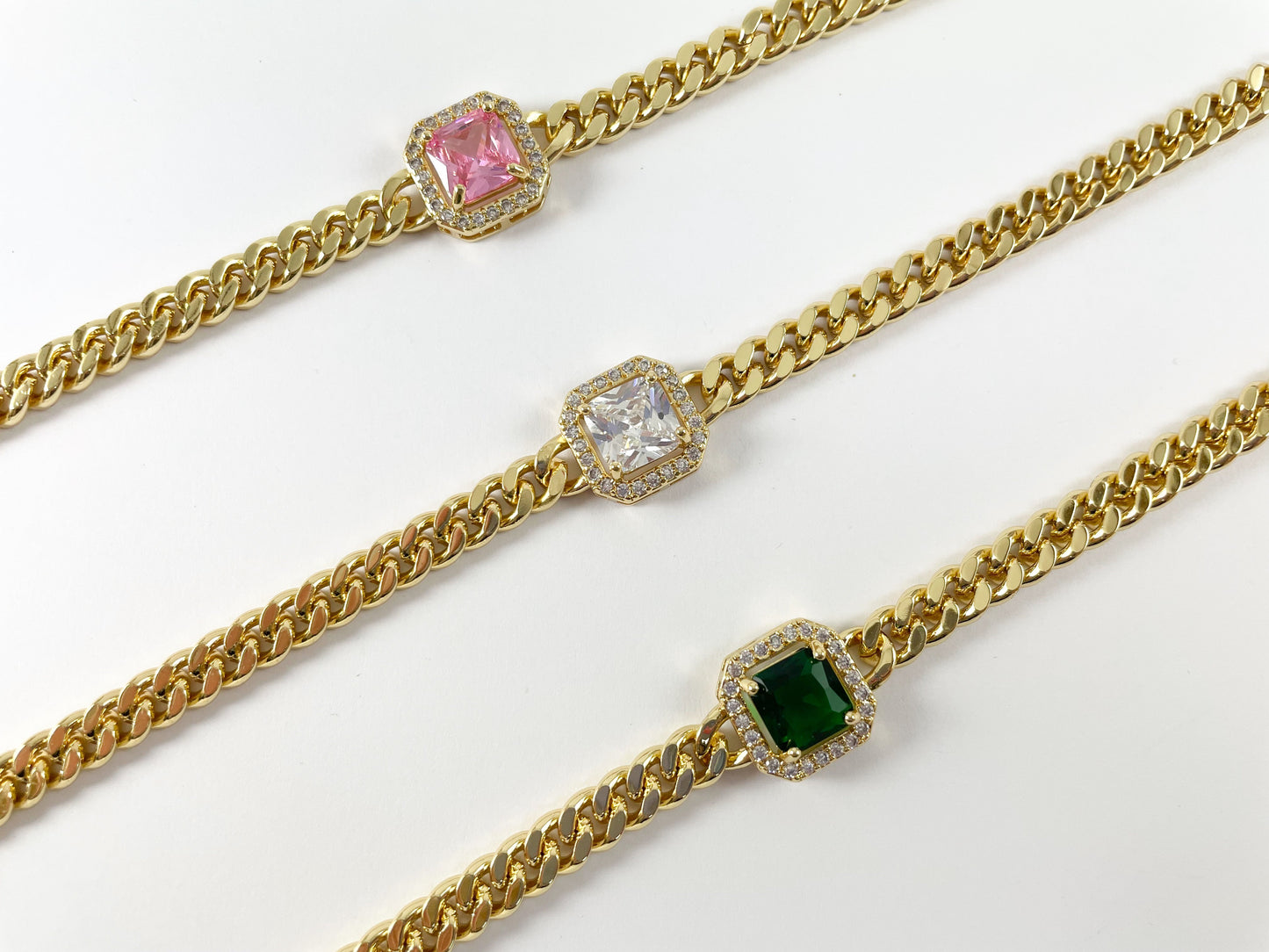 18K Gold Plated Square CZ Pave Cuban Link Bracelet with Extender 1 bracelet