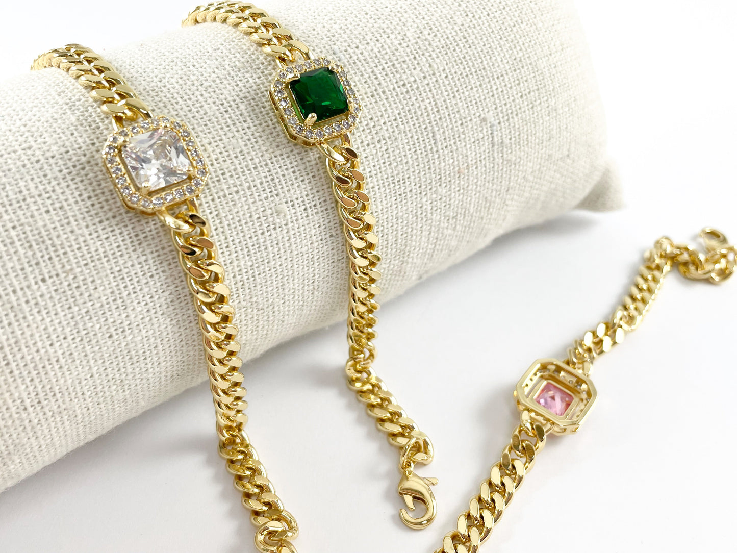 18K Gold Plated Square CZ Pave Cuban Link Bracelet with Extender 1 bracelet