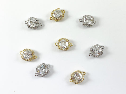18K Gold/Silver Plated CZ Pave Square Connector Over Copper 6pcs