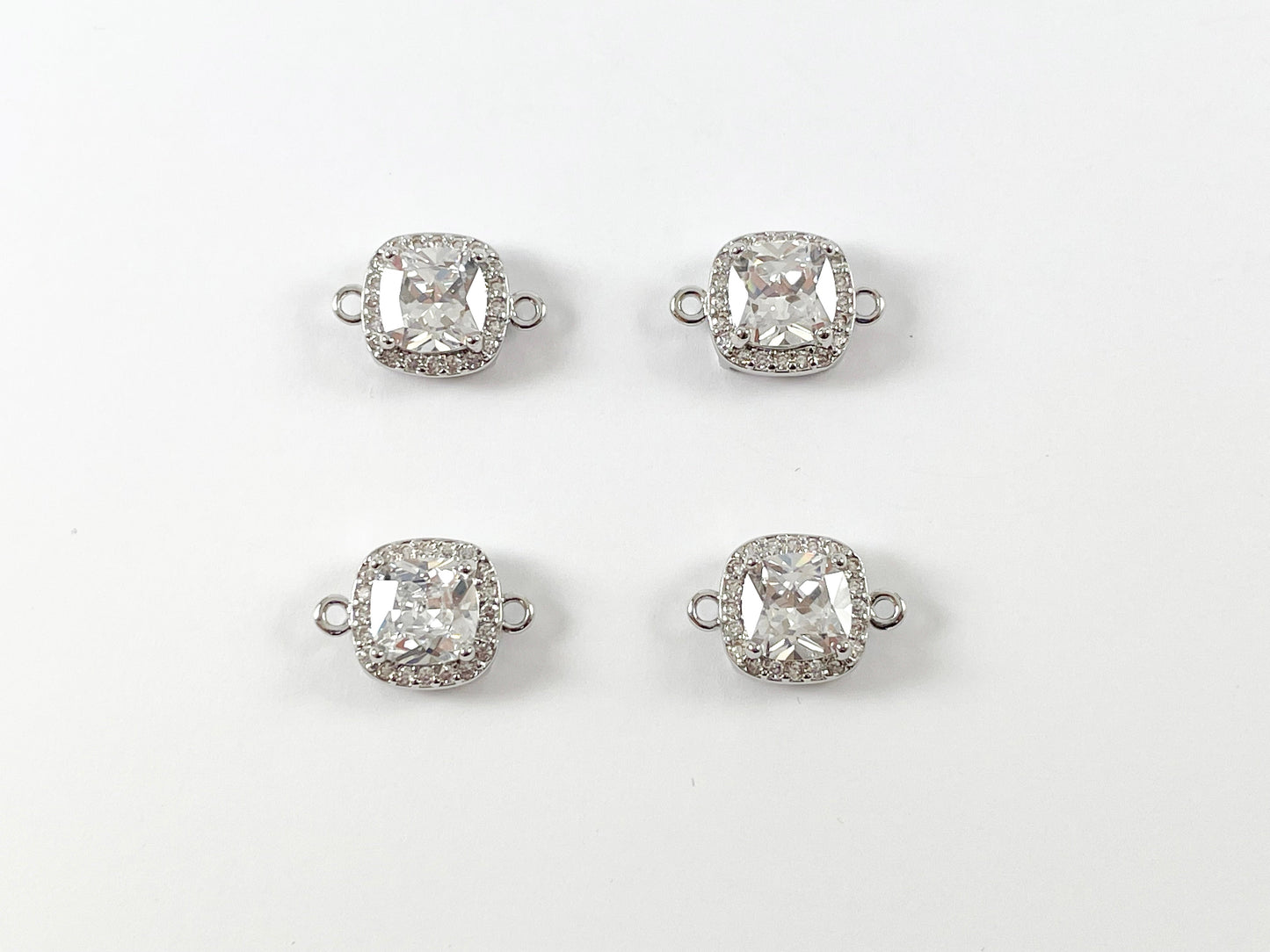 18K Gold/Silver Plated CZ Pave Square Connector Over Copper 6pcs