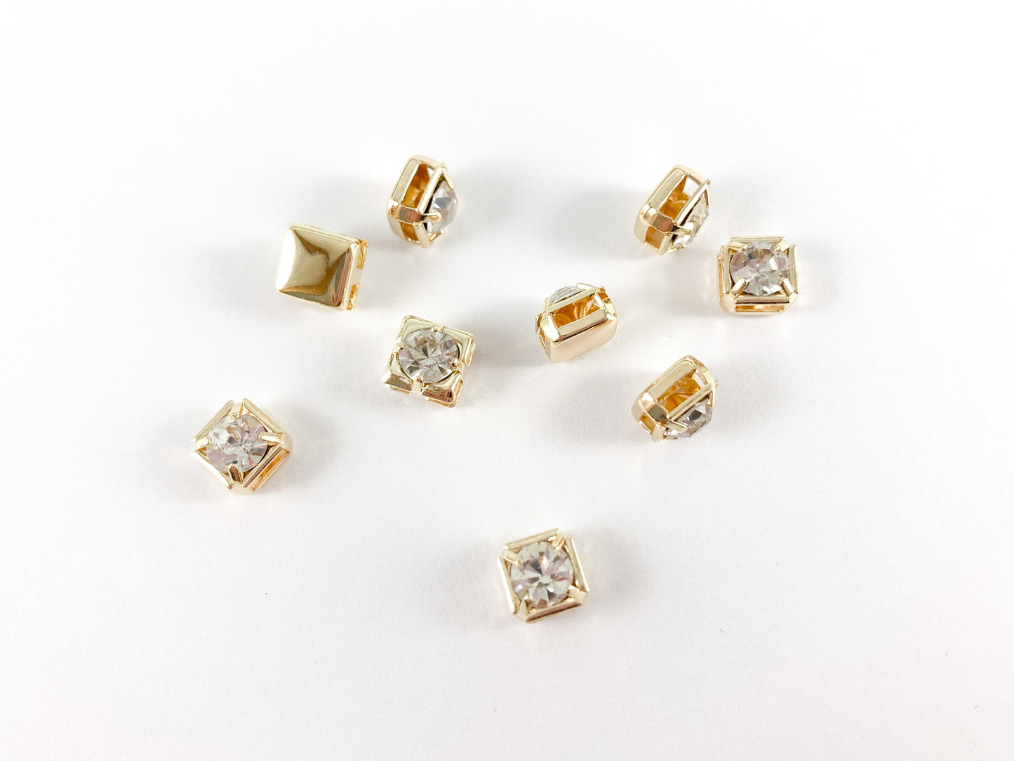 Square Rhinestone Bead 4 hole Slide Spacer Beads in 18K Gold or Silver Plated Copper for Jewelry Making 20pcs