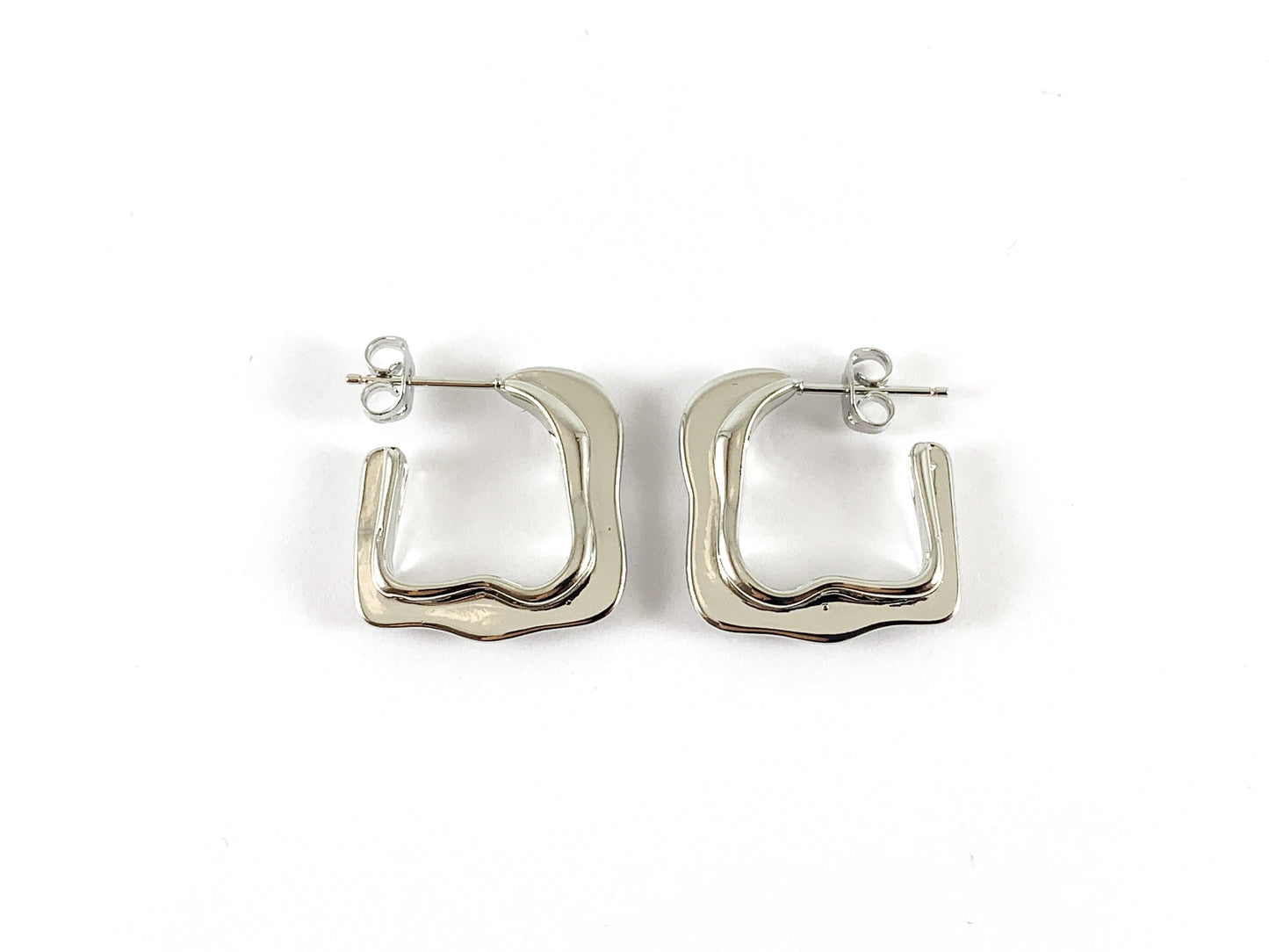 18K Real Gold/Platinum Plated Square Open Wavy Hoops Earrings 3 pairs