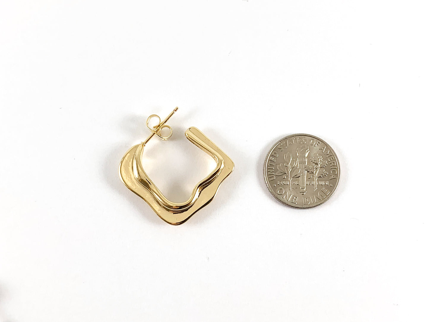 18K Real Gold/Platinum Plated Square Open Wavy Hoops Earrings 3 pairs