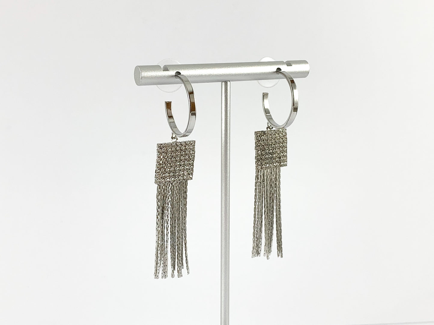Real 18K Gold/Silver Plated CZ Pave Square Tassel Earring Over Copper 1 pair