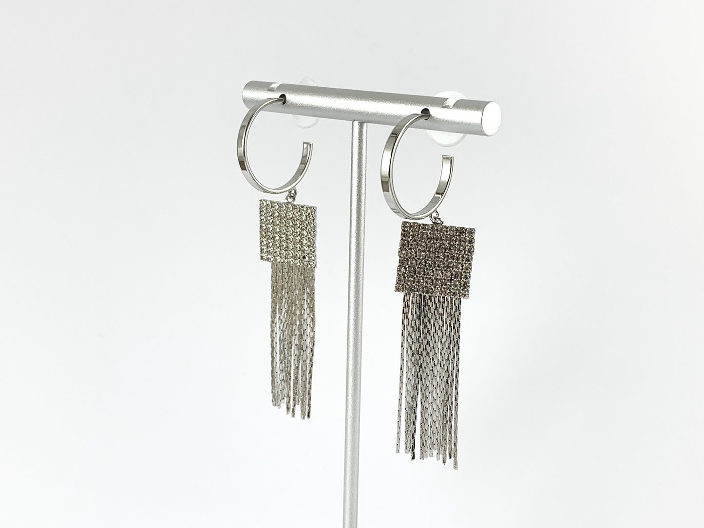 Real 18K Gold/Silver Plated CZ Pave Square Tassel Earring Over Copper 1 pair