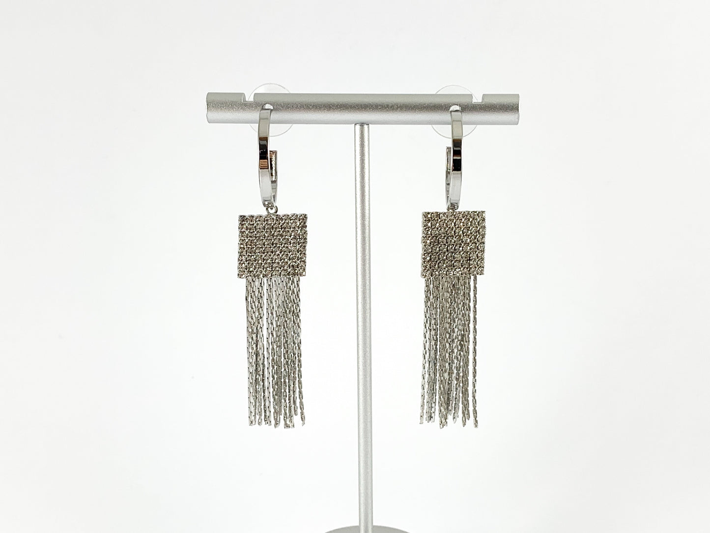 Real 18K Gold/Silver Plated CZ Pave Square Tassel Earring Over Copper 1 pair