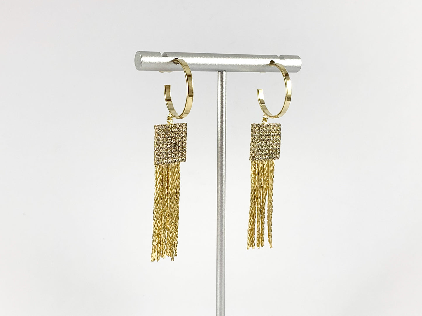 Real 18K Gold/Silver Plated CZ Pave Square Tassel Earring Over Copper 1 pair