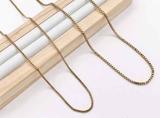 Delicate Box Chain Necklace Gold Plated Stainless Steel Dainty Flexible Minimalist Finished Necklace 17" with Extension Link 5pc
