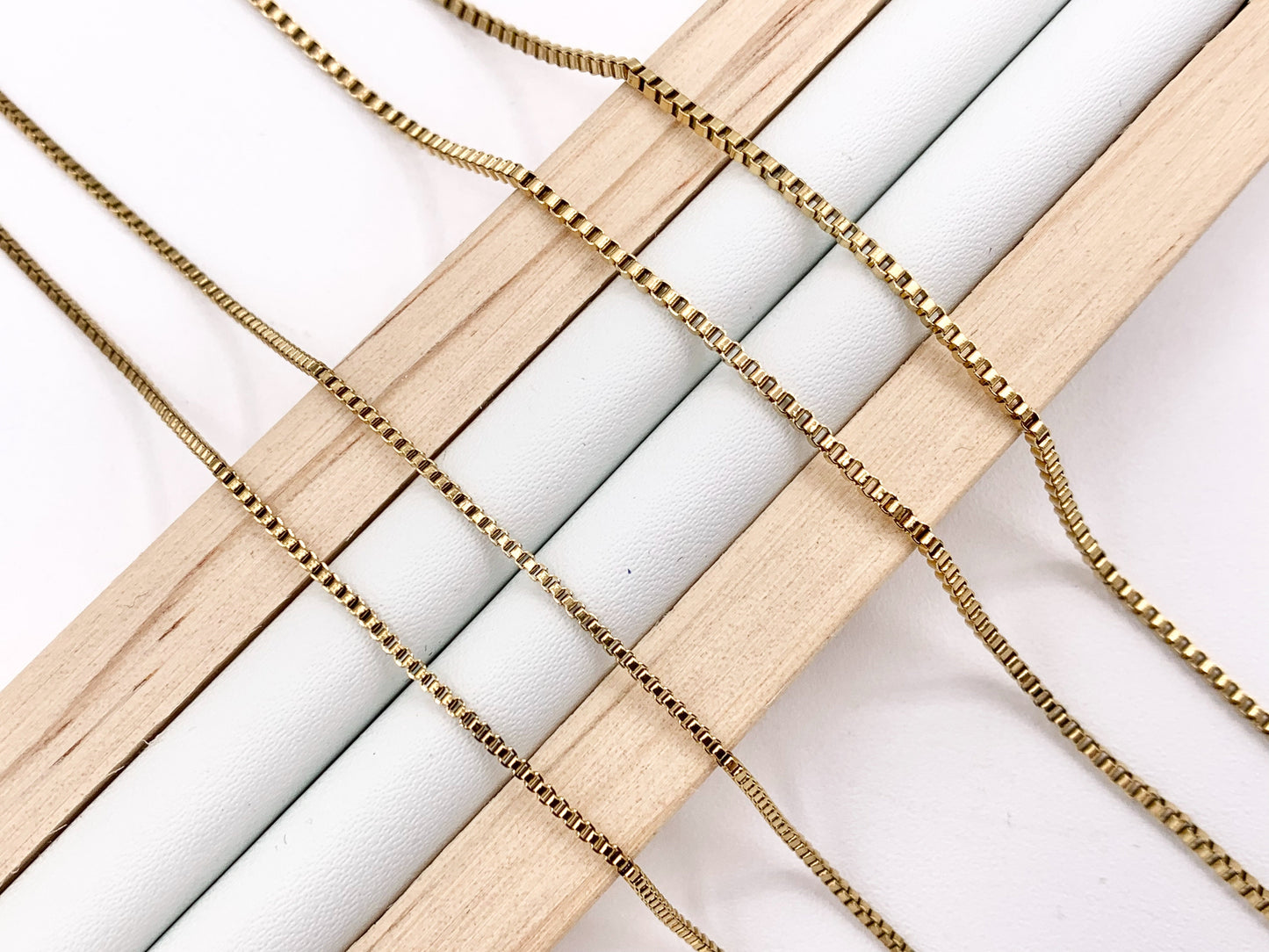 Delicate Box Chain Necklace Gold Plated Stainless Steel Dainty Flexible Minimalist Finished Necklace 17" with Extension Link 5pc