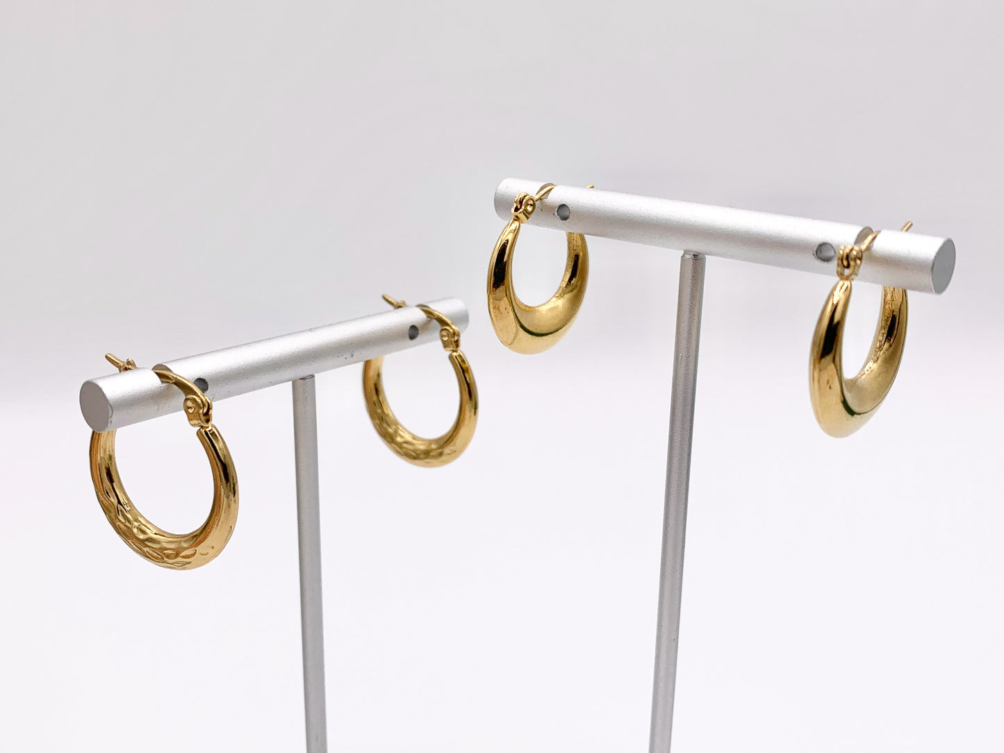 Stainless Steel Round Hoops Hinge Back Earrings in 18K Gold plated Stainless Steel 3-4 pairs